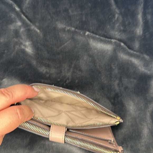 Michael Kors Double Zip Wallet Wristlet Leather Brown and Ballet Pink - Picture 7 of 10